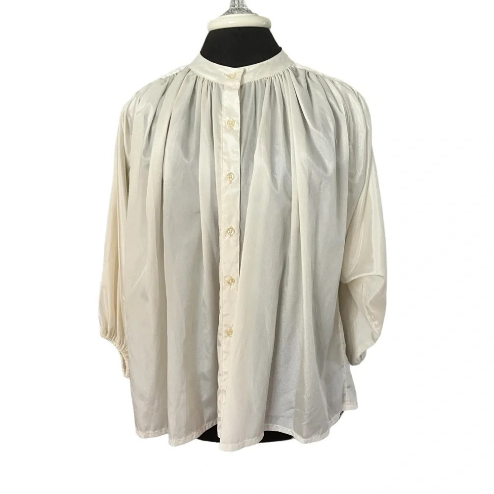 Vintage JH Collection Ivory Poet’s Blouse Gathered Romantic Large